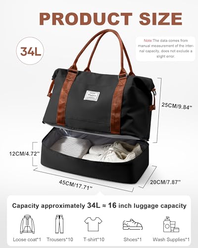 Spirit Travel Duffel - 18x14x8 Inches Weekender Overnight Bag with Shoes Compartment, Trolley Sleeve & Carry On for Airplanes, Sport Tote Gym Bag - Black/Brown - color: H7-BlackBrown, size: Large