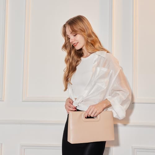 Top Handle Clutch Handbags for Women, Evening Handbag Shoulder Crossbody Purse with Gold Chain - color: Nude
