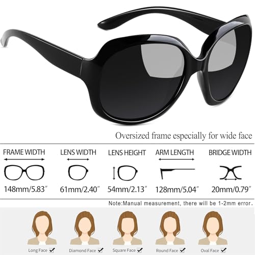 Joopin Oversized Sunglasses Womens Trendy Polarized Large Driving Sun Glasses Ladies UV Protective Big Sunnies Shades - color: B20-pitch Black/Grey