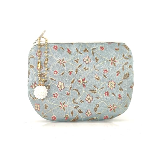 Handmade Women Coin Purse Rosary Pouch Silk Jewelry Bag Brocade Zipper Wallet - Turquoise - color: Turquoise