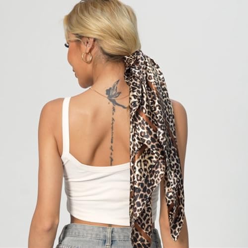 Leopard Print Head Scarf for Women Like Silk Satin Scarf for Hair Wrapping at Night Bandana Square Scarf 35 Inches - color: Light Coffee