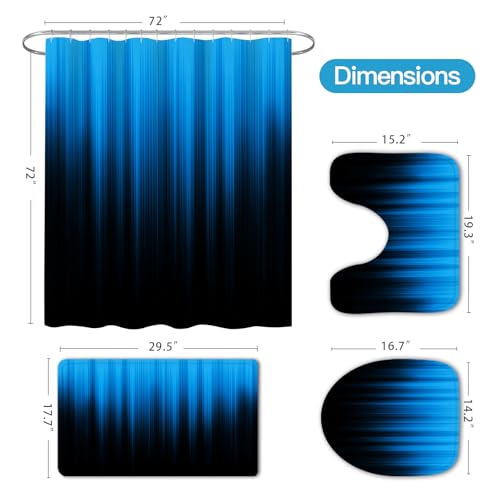 Litabel 4 Pcs Blue and Black Gradient Shower Curtain Set with Rugs and Toilet Lid Cover, Modern Simple Waterproof Fabric Bathroom Set, Ombre Stripe Gothic Abstract Bathroom Decor Set Accessories - color: Blue