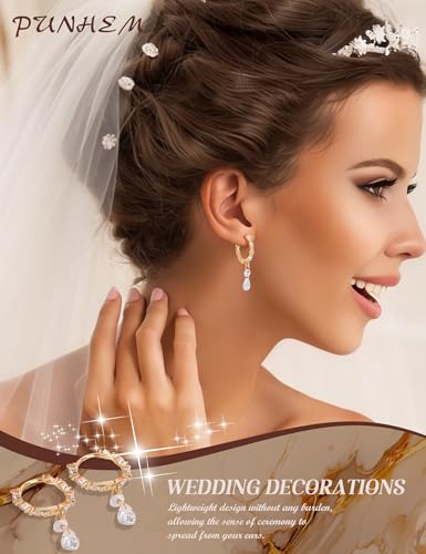 Dangle Earrings for Women, 14K Gold Plated Elegant Wedding Bride's Long Cubic Zirconia Drop Earrings, Sterling Silver Hypoallergenic Bridesmaid Trendy Dainty Simple Sparkling Wedding Jewelry - color: Small circle-Silver