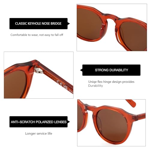 ZENOTTIC Vintage Round Polarized Sunglasses for Men Women UV400 Protection - color: C10 Crystal Red Frame Brown Lens