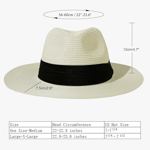 Lanzom Women Wide Brim Straw Panama Roll up Hat Fedora Beach Sun Hat UPF50+ - color: 02-fold Belt Beige, size: One Size-Small
