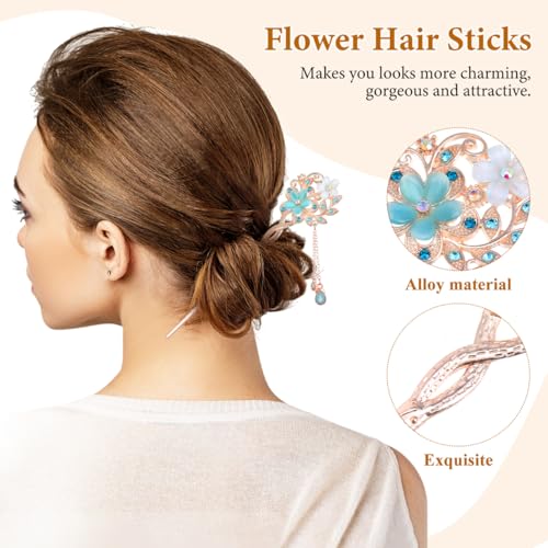 Beavorty Japanese Accessories Metal Hair Clips Earrings for Wedding Hair Styling Pin for Women Chinese Hairpin Handmade Hair Pin Steamed Stuffed Bun Hair Fork Clockwork Dense Blue Miss Opal