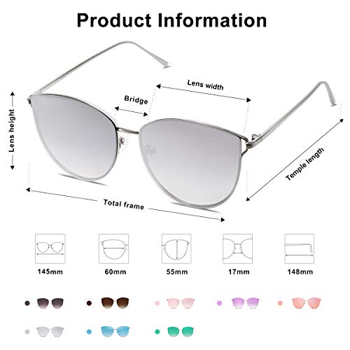 SOJOS Mirrored Flat Lens Fashion Sunglasses for Women SJ1085 - color: Silver/Silver