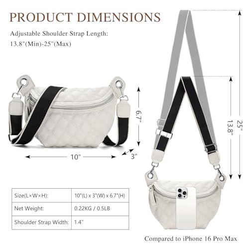 Women's Quilted Crossbody Waist Pack, PU Leather Fanny Pack Sling Bag with Adjustable Belt, Small Shoulder Purse for Travel, Daily Use (Off-white) - color: D-off White