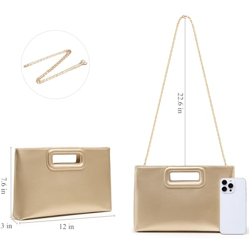 Top Handle Clutch Handbags for Women, Evening Handbag Shoulder Crossbody Purse with Gold Chain - color: Golden