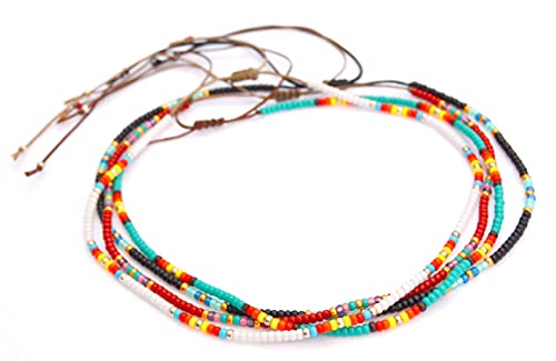 Beaded Choker Necklace for women and Teen Girls, Boho Bohemian Adjustable Colorful Seed Beads Necklace, Handmade Native American Style Jewelry by TRIBES - color: Blue Multicolor, style: Single Necklace