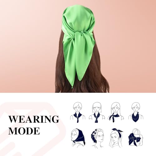 27.5 Inches Silk Head Scarf for Women Satin Hair Scarf Silk Wrap Neck Square Scarves Feeling Scarf Boho Headwear - color: Pure Green