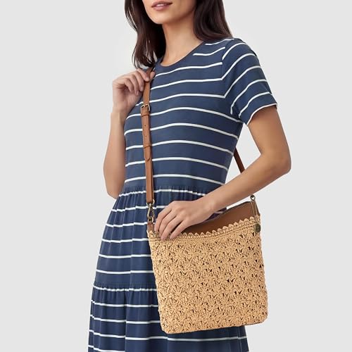 The Sak Lucia Crossbody Bag in Crochet, Convertible Purse with Adjustable Shoulder Strap - color: Natural Primrose Straw