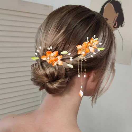 5PCS Flower Tassels Hairpin for Women, Chinese Tassel Hair Stick Peony Flower Crystal Pearl Hanfu Metal Hair Pins Sticks Chopsticks Bun Updo Holders Accessories for Women Girls (Style 4)