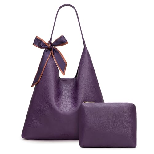 Montana West Slouchy Hobo Bag for Women Shoulder Purses and Handbags with Scarf - color: Deep Purple