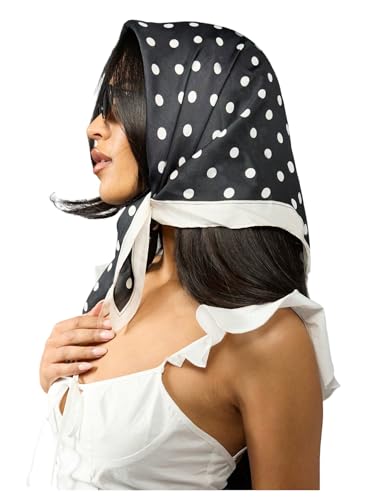 Verdusa Women's Polka Dots Head Scarf Y2k Vintage Square Bandana Hair Scarfs - color: Black and White