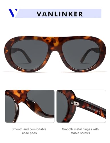 VANLINKER Oversized Retro Aviator Sunglasses for Women Men Chic 70s Vintage Style Trendy 2026 Chunky Sun Glasses VL9865 - color: C8-tortoiseshell/Grey