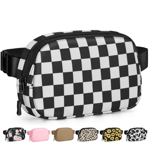 Pritent Fanny Packs for Women Cross Body Bag Waterproof Belt Bag with Adjustable Strap and Zipper Back Pocket Small Crossbody Bags Fashion Waist Packs for Workout Travelling(Checkered Black) - color: Checkered Black, size: Small