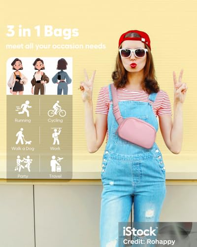 Pritent Fanny Packs for Women Cross Body Bag Waterproof Belt Bag with Adjustable Strap and Zipper Back Pocket Small Crossbody Bags Fashion Waist Packs for Workout Travelling(Light Pink) - color: Light Pink, size: Small