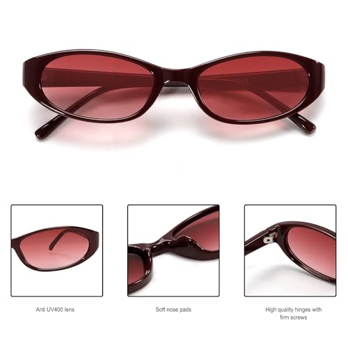 GUVIVI Retro Oval Sunglasses for Women 2026 90s Small Chic Cat Eye Sun Glasses Sunnies Lightweight Shades - color: Red Frame - Gradient Red Lens
