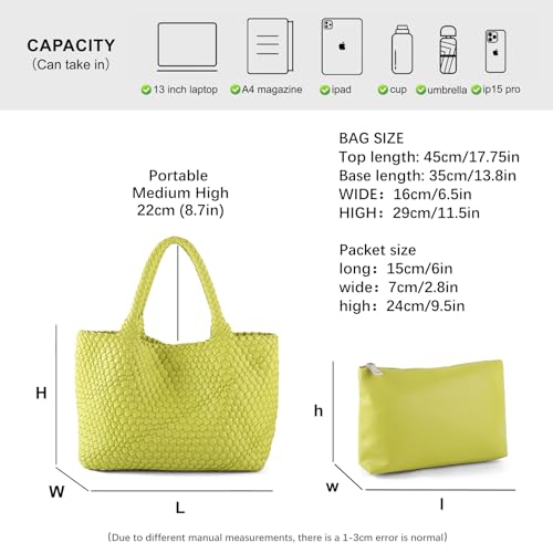 Handmade Woven Bag Satchel Handbag For Women Vegan Leather Tote Bag With Purses Travel Shoulder Bag Underarm Bag - color: Fruit Green