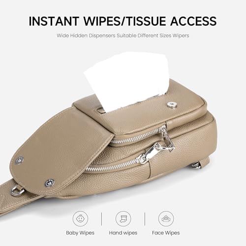 befen Anti Theft Genuine Leather Sling Bag for Women RFID Small Crossbody Bag Chest Bag Leather Fanny Packs for Travel - color: Taupe