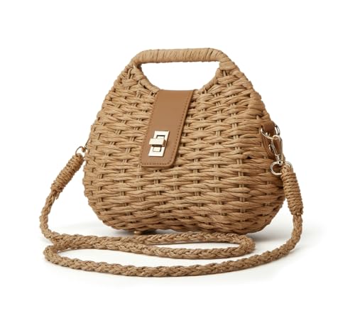 Women Straw Shoulder Handbag Natural Summer Beach Tote Bag Soft Bell Purse Straw Hobo Crossbody Bag 2026 - color: Khaki