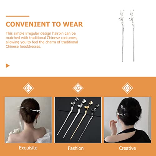 Lurrose 2 Pcs Chinese Hair Sticks Metal Hair Pins for Buns Vintage Accessories Women Styling Tools for Weddings Parties Daily Use - color: Silver
