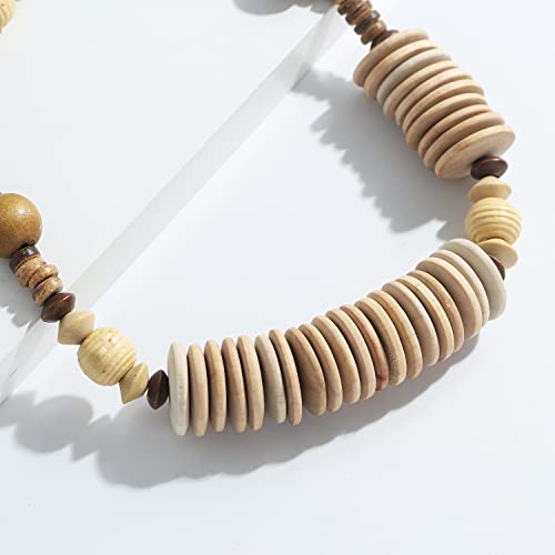 COLORFUL BLING Natural Chunky Wooden Beads Statement Necklace Boho African Tribal Collar Choker Bib Necklace Hippie Vacation Jewelry for Unisex Men Women - color: mix big