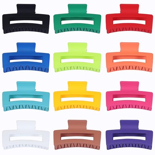 Sisiaipu 3.5 Inch Medium Hair Accessories: 12 Pcs Square Jaw Clips for Thick and Thin Hair - Rectangular Bulk Clips for Women and Girls - Dopamine - color: Dopamine