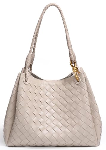 2 Pcs Slouchy PU Leather Woven Bucket Hobo Bags Women Underarm Shoulder Crossbody Purse Top-handle Tote Handbag 2025 - color: White