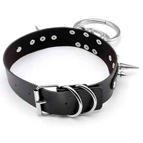 Eigso Vintage Punk Goth Studded Rivet Pu Leather Collar Choker Necklace with Spikes Adjustable - color: O-Black