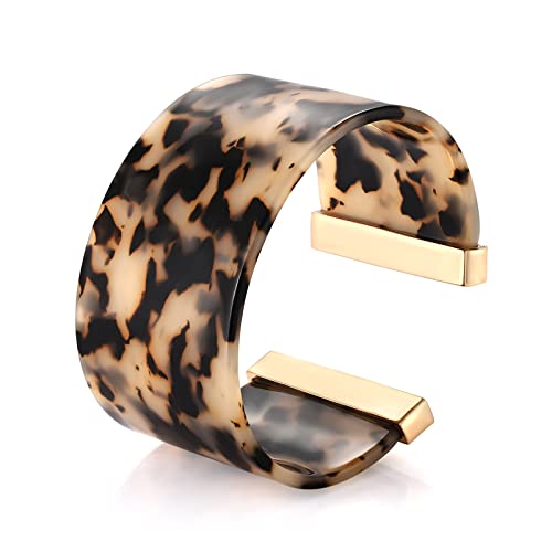FAERLIIRY Cuff Bracelet for Women Acrylic Resin Bracelets Statement Bangle Bracelet Adjustable Bracelet Wide Chunky Bracelets for Women - color: Leopard