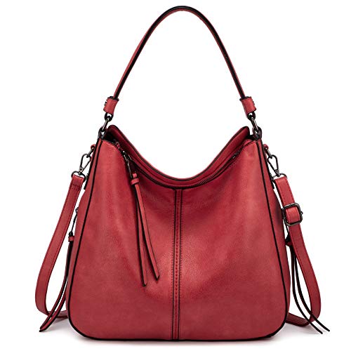 Realer Hobo Crossbody Bags for Women Designer Faux Leather Hobo Handbags Retro Large Size Shoulder Bag Bucket Purse - color: Red, size: Large-15.2 inch