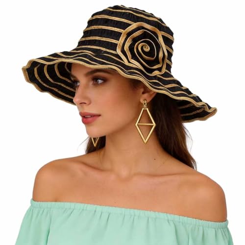 FORBUSITE Women Folding Vintage Outdoor Sun Hats for Beach Garden Travelling UV Protection - color: Gs013-black