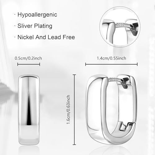 925 Sterling Silver Earrings Small Chunky Silver Earrings for Women Trendy Small Hoop Earrings Silver Hypoallergenic Earrings Small Thick Huggie Hoops Earrings for Jewelry Gifts - color: Silver