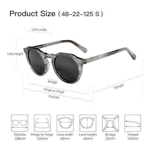ZENOTTIC Vintage Round Polarized Sunglasses for Men Women UV400 Protection - color: C09 Crystal Grey Frame Grey Lens