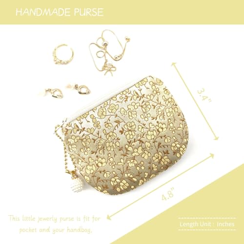 Handmade Women Coin Purse Rosary Pouch Silk Jewelry Bag Brocade Zipper Wallet - Golden - color: Golden