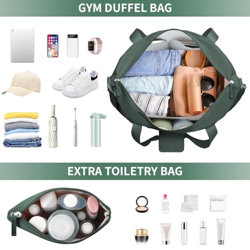 ETRONIK Gym Bag for Women, 45L Carry On Travel Duffel Bag with Shoes Compartment, Weekender Overnight Bag with Wet Pocket for Women, Travel, Gym, Weekend, Large Size - color: Dark Green, size: Large