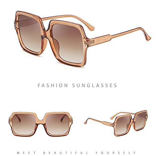 Dollger Oversized Square Sunglasses for Women Big Large Wide Fashion Shades for Men UV Protection Unisex - color: Square Style2:transparent Brown