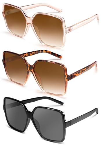 Dollger Oversized Square Sunglasses for Women Big Large Wide Fashion Shades for Men UV Protection Unisex - color: Black and Tortoise Brown and Clear Brown