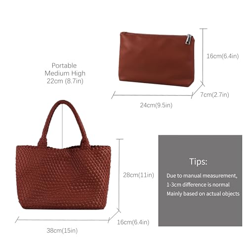 Handmade Woven Bag Satchel Handbag For Women Vegan Leather Tote Bag With Purses Travel Shoulder Bag Underarm Bag - color: Wine Red