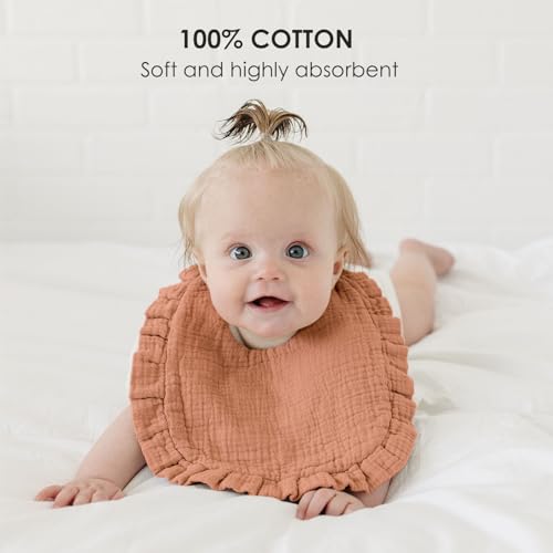 MairMore Baby Muslin Bibs Bandana Drool Bibs for Unisex Boys & Girls, Soft and Absorbent Cotton Teething Drooling Bib Set for Newborn Toddler - color: Caramel