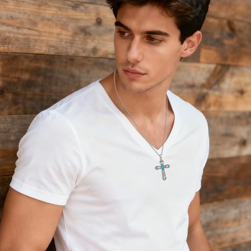 Turquoise Necklaces 925 Sterling Silver Western Necklace Boho Jewelry for Men Women Her Birthday Valentines Day Gifts - style: 2-Turquoise Cross Necklace