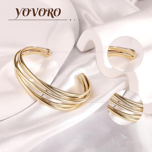 18K Gold Plated Cuff Bracelets for Women Open Adjustable Gold Cuff Bangle Bracelets Thick Hammered Wrist Cuff Bracelets Thin Minimalist Gold Cuff Bracelet - style: 18K Gold-E