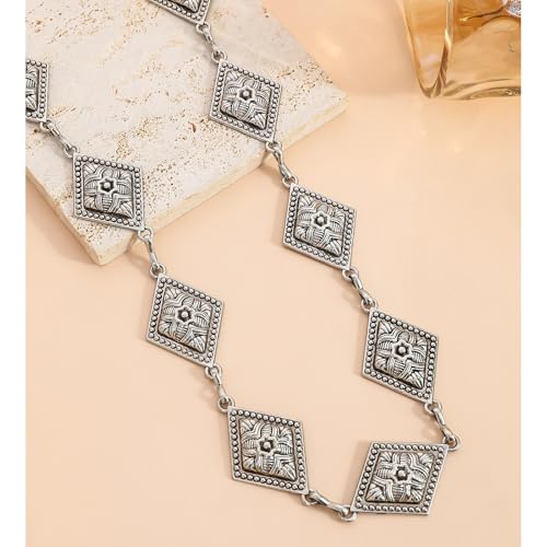 Adjustable Link Belly Belt,Vintage Boho Waist Chain Belt,Outfit Dress Jean Floral Pendant Festival Belt for Women - color: Silver