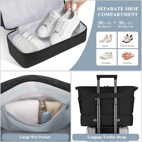 ETRONIK Gym Bag for Women, Personal Item Travel Bag with Shoes Compartment, Weekender Overnight Duffel Bag with Wet Pocket, Carry On Bag for Women, Travel, Gym, Weekend - color: Black, size: Medium