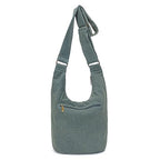 Coton Pose Women Hippie Crossbody Bag - Top Zip Large Capacity Canvas Sling Bag - Jacquard Cloth Handmade - color: Denim Green