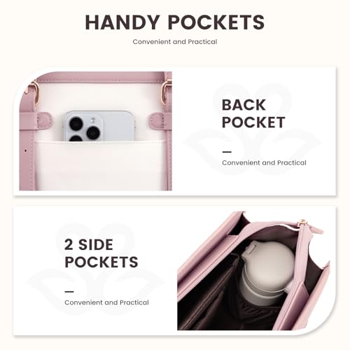 LOVEVOOK Laptop Bag for Women 15.6 inch Canvas Laptop Tote Bag, Large Capacity Work Bag with Clutch Purse, Computer Bag Office Business Briefcase, Casual Handbag for Travel College Teacher School - color: Sakura Pink, size: 15.6 inch