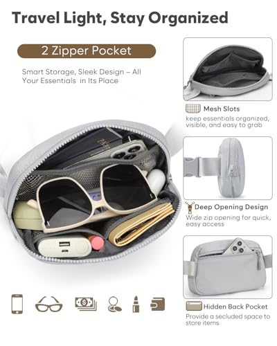 Pritent Fanny Packs for Women Cross Body Bag Waterproof Belt Bag with Adjustable Strap and Zipper Back Pocket Small Crossbody Bags Fashion Waist Packs for Workout Travelling(Light Gray) - color: Light Gray, size: Small