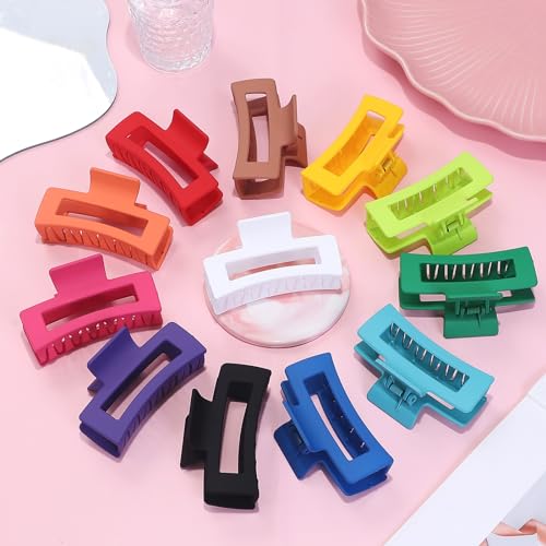 Sisiaipu 3.5 Inch Medium Hair Accessories: 12 Pcs Square Jaw Clips for Thick and Thin Hair - Rectangular Bulk Clips for Women and Girls - Dopamine - color: Dopamine